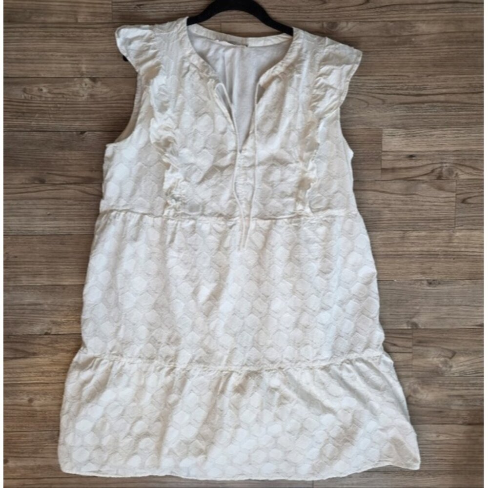 Loft Shimmer Clip Ruffle Tie Neck Dress Women's Size XL